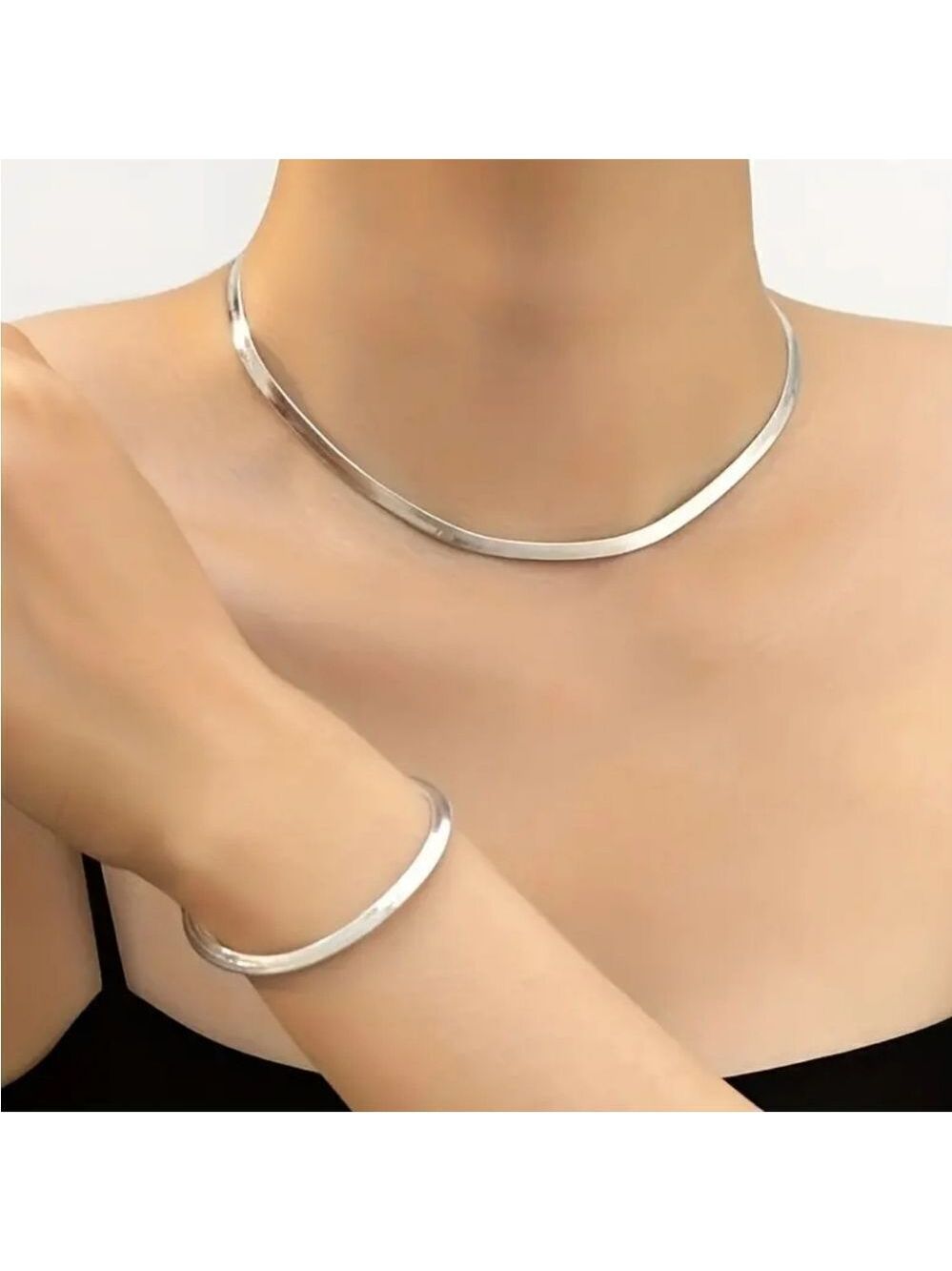 Necklace + Bracelet Minimalist Style Jewelry Set Trendy Snake Chain Design